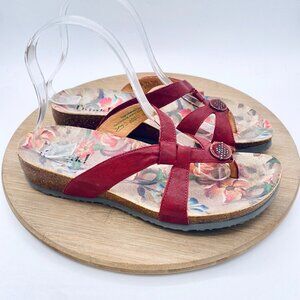 Think Sandals Womens 8 38 Red Leather Slip On Comfort Flip Flop